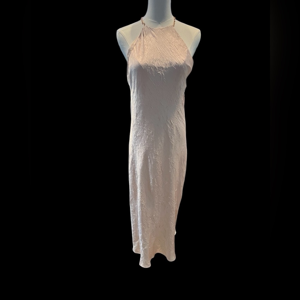 ZARA Crinkled Blush Halter Dress NWT β Sizeβ Small, Beaded Detail